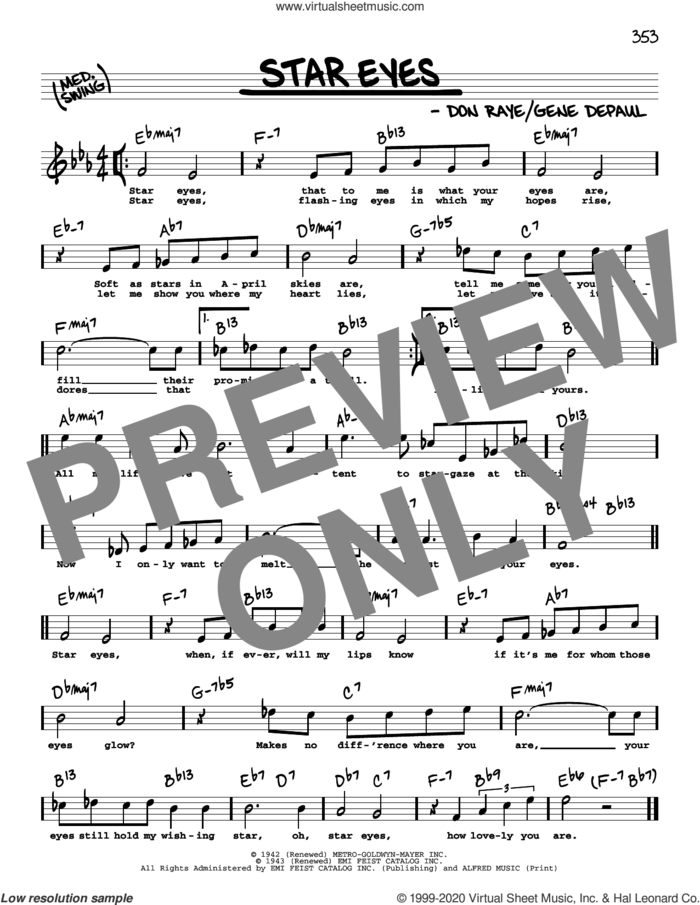Star Eyes (High Voice) sheet music for voice and other instruments (high voice) by Charlie Parker, Don Raye and Gene DePaul, intermediate skill level
