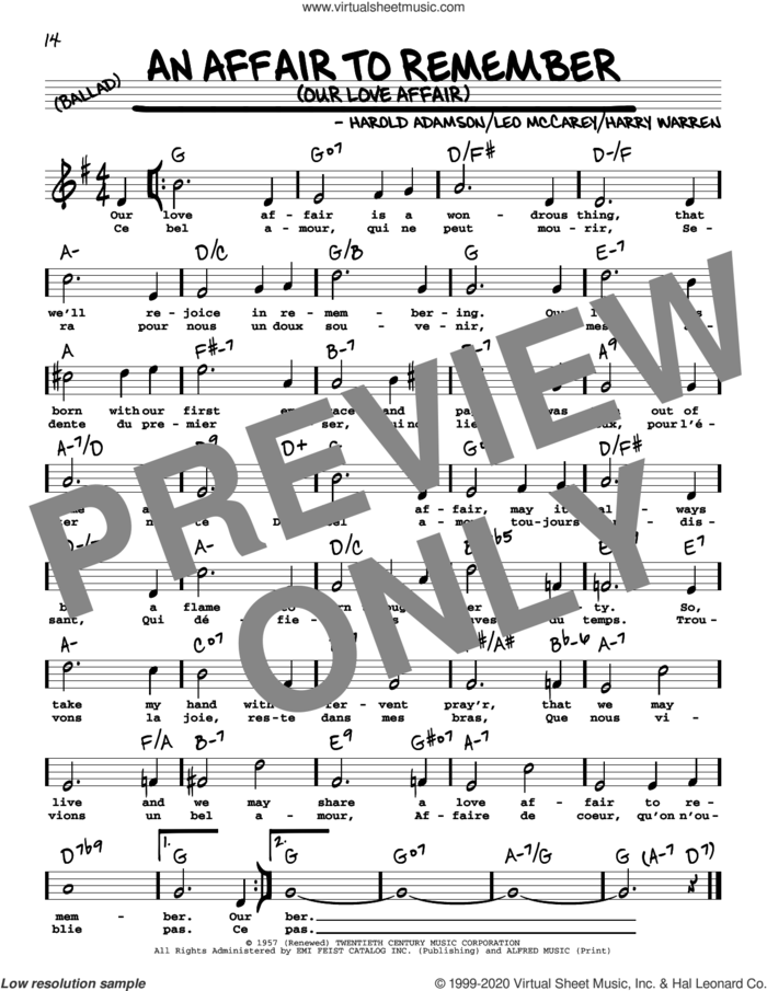 An Affair To Remember (Our Love Affair) (High Voice) (from An Affair To Remember) sheet music for voice and other instruments (high voice) by Harry Warren, Harold Adamson and Leo McCarey, intermediate skill level