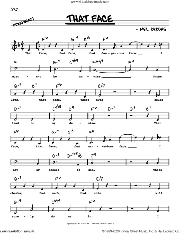 That Face (High Voice) (from The Producers) sheet music for voice and other instruments (high voice) by Mel Brooks, intermediate skill level