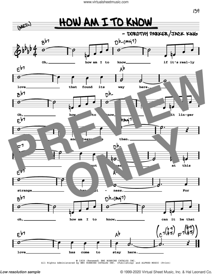 How Am I To Know (High Voice) sheet music for voice and other instruments (high voice) by Tommy Dorsey & His Orchestra, Dorothy Parker and Jack King, intermediate skill level