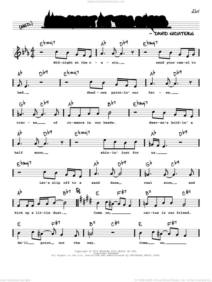 Midnight At The Oasis (High Voice) sheet music for voice and other instruments (high voice) by David Nichtern, intermediate skill level