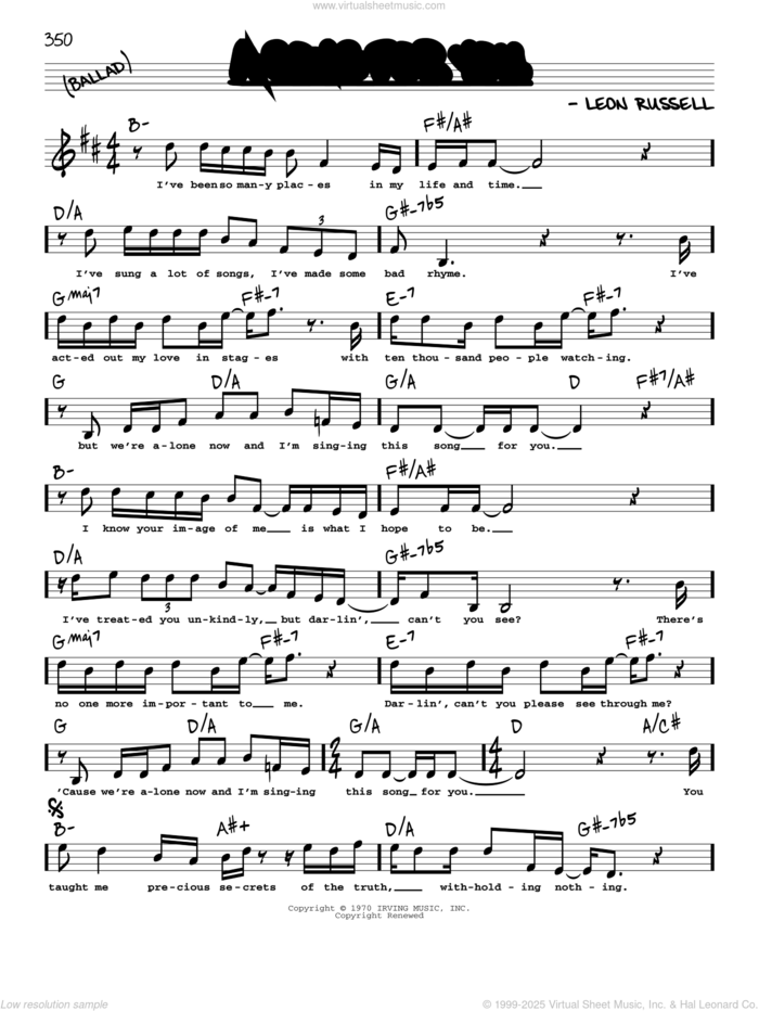 A Song For You (High Voice) sheet music for voice and other instruments (high voice) by Leon Russell, Carpenters and Whitney Houston, intermediate skill level