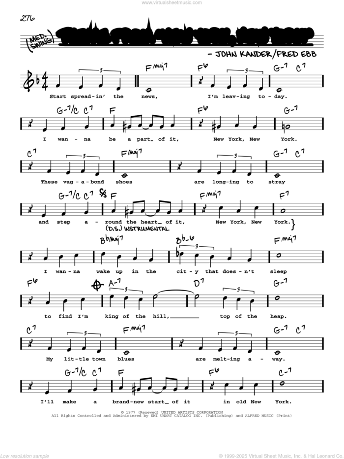 Theme From 'New York, New York' (High Voice) sheet music for voice and other instruments (high voice) by Frank Sinatra, Fred Ebb and John Kander, intermediate skill level