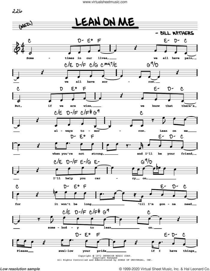 Lean On Me (High Voice) sheet music for voice and other instruments (high voice) by Bill Withers, intermediate skill level