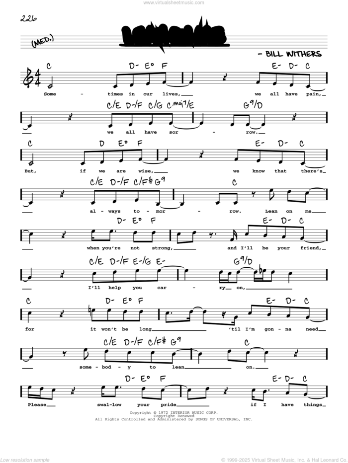 Lean On Me (High Voice) sheet music for voice and other instruments (high voice) by Bill Withers, intermediate skill level