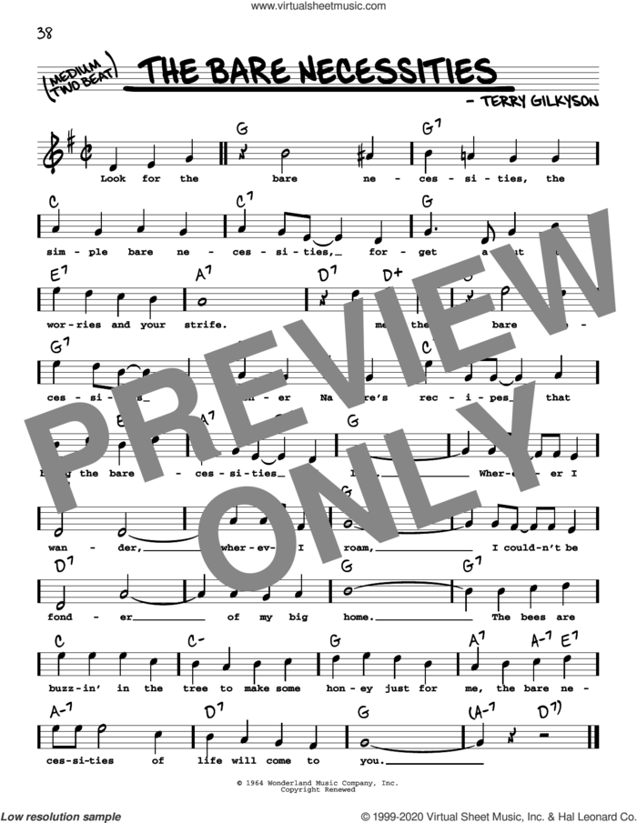 The Bare Necessities (High Voice) sheet music for voice and other instruments (high voice) by Terry Gilkyson, intermediate skill level