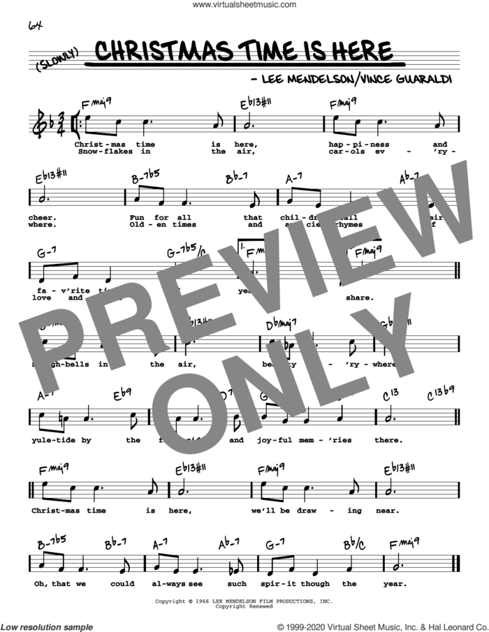 Christmas Time Is Here (High Voice) sheet music for voice and other instruments (real book with lyrics) by Vince Guaraldi and Lee Mendelson, intermediate skill level