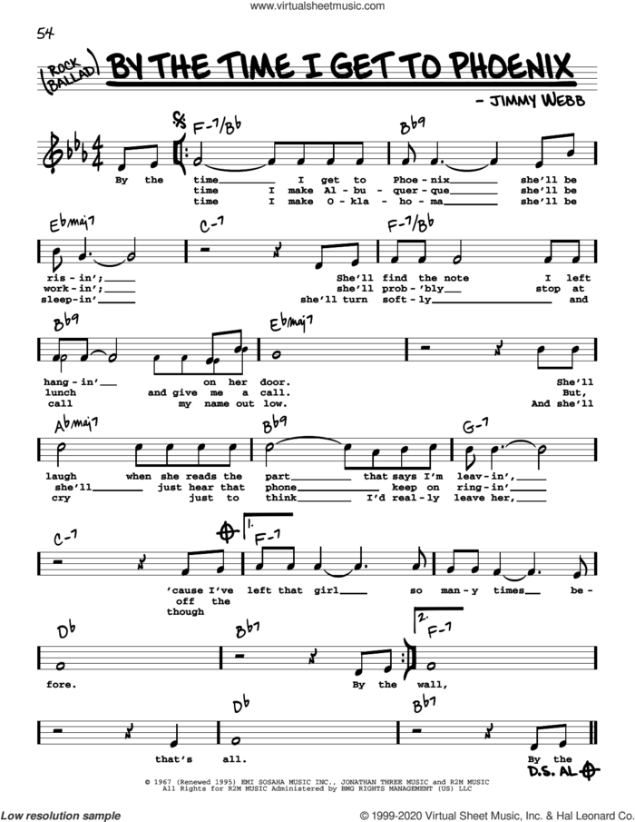 By The Time I Get To Phoenix (High Voice) sheet music for voice and other instruments (real book with lyrics) by Glen Campbell, Isaac Hayes and Jimmy Webb, intermediate skill level