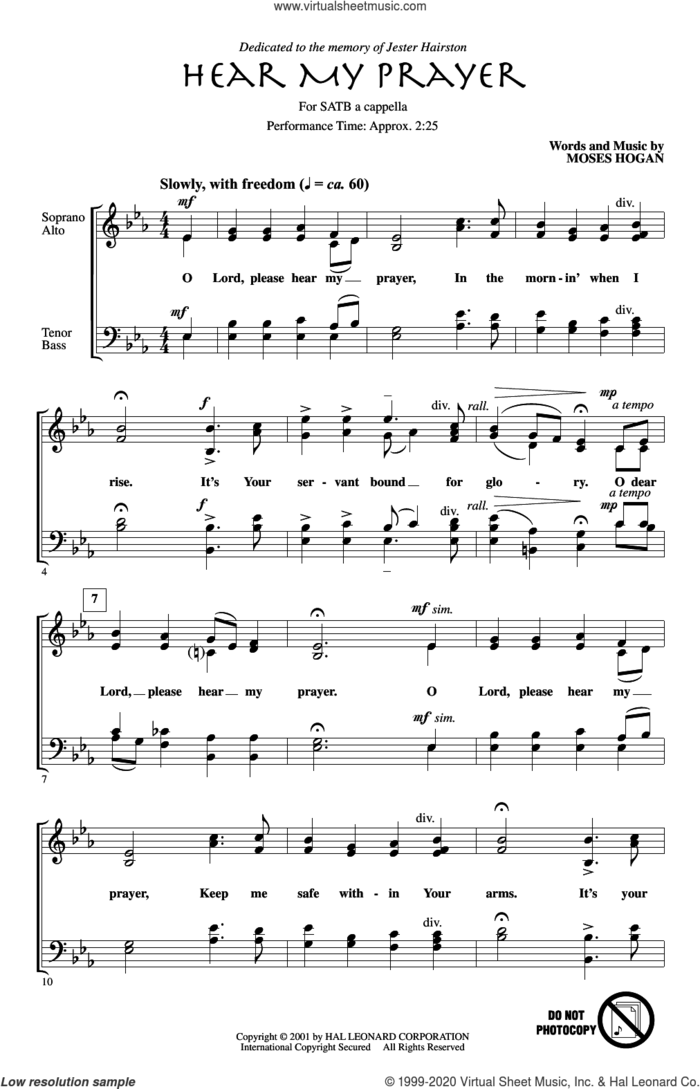 Hear My Prayer sheet music for choir (SATB: soprano, alto, tenor, bass) by Moses Hogan and Miscellaneous, intermediate skill level