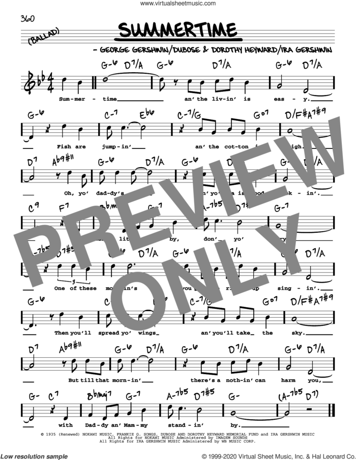 Summertime (High Voice) (from Porgy and Bess) sheet music for voice and other instruments (high voice) by George Gershwin, Dorothy Heyward, DuBose Heyward, George Gershwin & Ira Gershwin and Ira Gershwin, intermediate skill level
