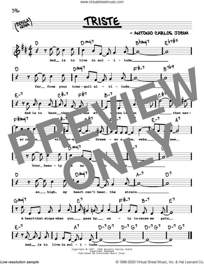 Triste (High Voice) sheet music for voice and other instruments (high voice) by Antonio Carlos Jobim, intermediate skill level