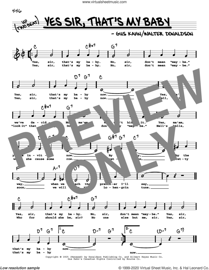 Yes Sir, That's My Baby (High Voice) sheet music for voice and other instruments (high voice) by Gus Kahn and Walter Donaldson, intermediate skill level