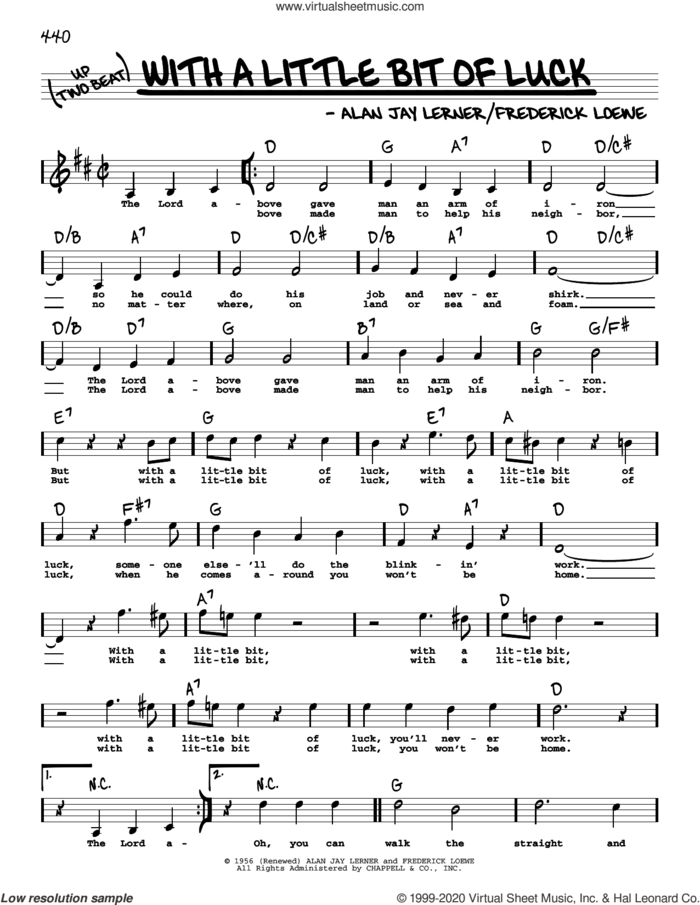 With A Little Bit Of Luck (High Voice) sheet music for voice and other instruments (high voice) by Alan Jay Lerner, Frederick Loewe and Lerner & Loewe, intermediate skill level