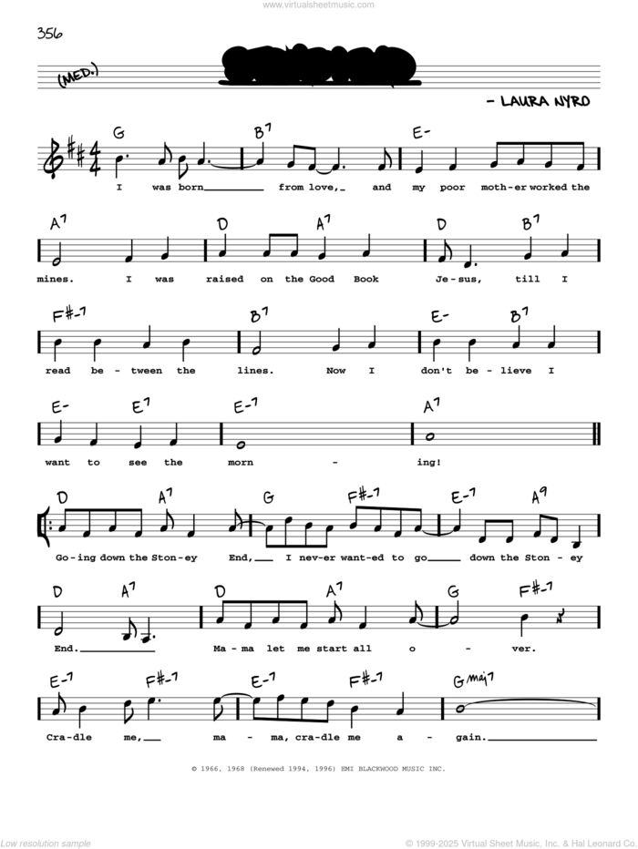 Stoney End (High Voice) sheet music for voice and other instruments (high voice) by Laura Nyro and Barbra Streisand, intermediate skill level