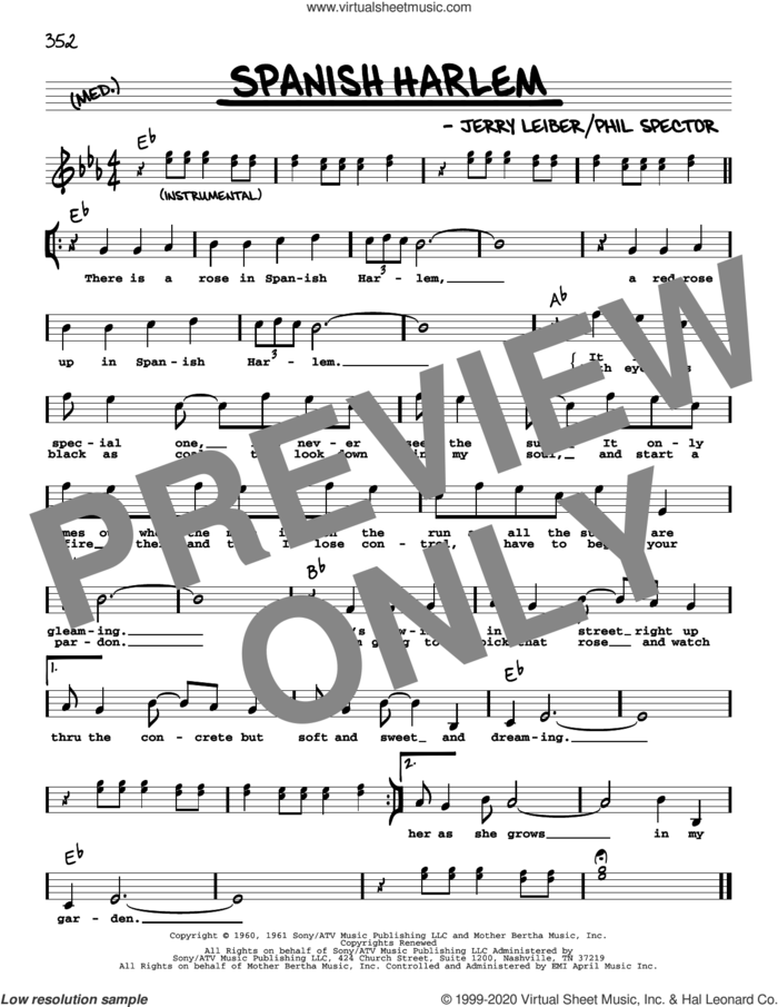 Spanish Harlem (High Voice) sheet music for voice and other instruments (high voice) by Ben E. King, Aretha Franklin, Jerry Leiber and Phil Spector, intermediate skill level
