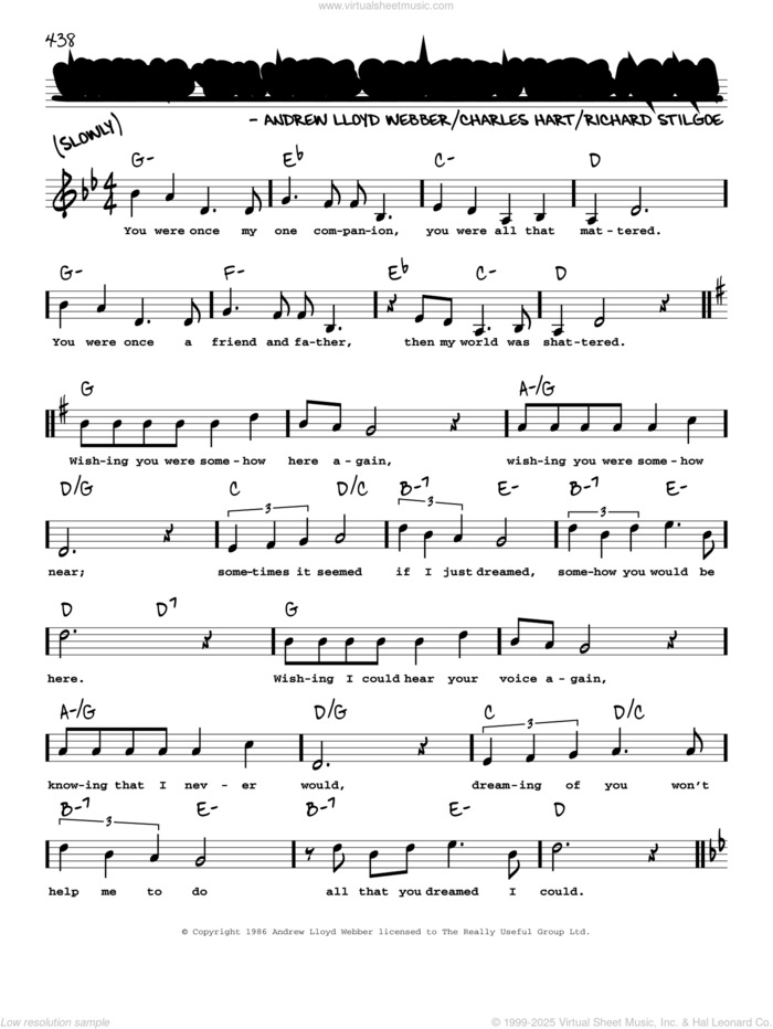 Wishing You Were Somehow Here Again (High Voice) sheet music for voice and other instruments (high voice) by Andrew Lloyd Webber, Charles Hart and Richard Stilgoe, intermediate skill level