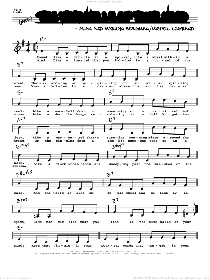 The Windmills Of Your Mind (High Voice) sheet music for voice and other instruments (high voice) by Michel LeGrand, Alan Bergman and Marilyn Bergman, intermediate skill level
