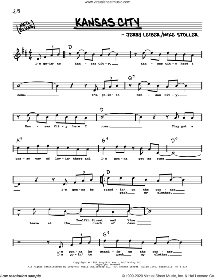 Kansas City (High Voice) sheet music for voice and other instruments (high voice) by The Beatles, Wilbert Harrison, Jerry Leiber and Mike Stoller, intermediate skill level