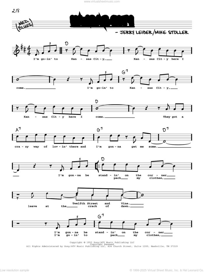 Kansas City (High Voice) sheet music for voice and other instruments (high voice) by The Beatles, Wilbert Harrison, Jerry Leiber and Mike Stoller, intermediate skill level