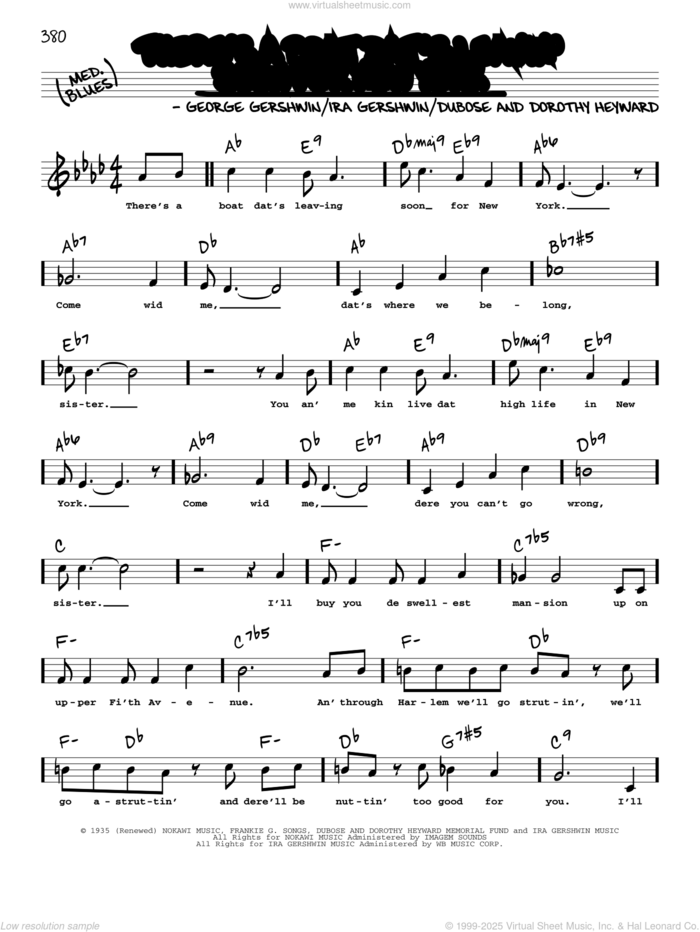 There's A Boat Dat's Leavin' Soon For New York (High Voice) (from Porgy And Bess) sheet music for voice and other instruments (high voice) by George Gershwin, Dorothy Heyward, DuBose Heyward, George Gershwin & Ira Gershwin and Ira Gershwin, intermediate skill level