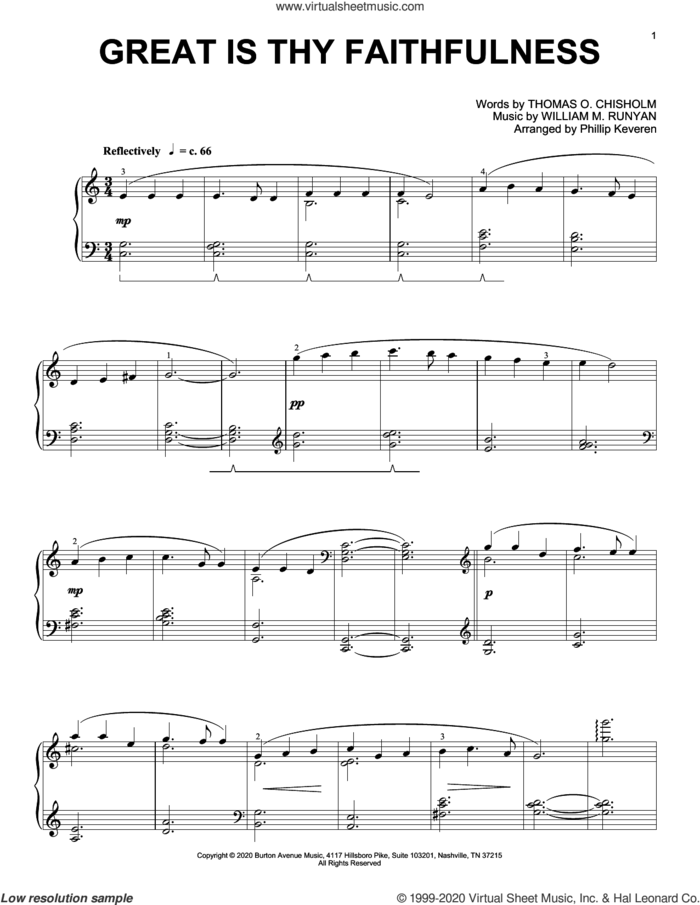 Great Is Thy Faithfulness (arr. Phillip Keveren) sheet music for piano solo by Thomas O. Chisholm and William M. Runyan, Phillip Keveren, William M. Runyan and Thomas O. Chisholm, intermediate skill level