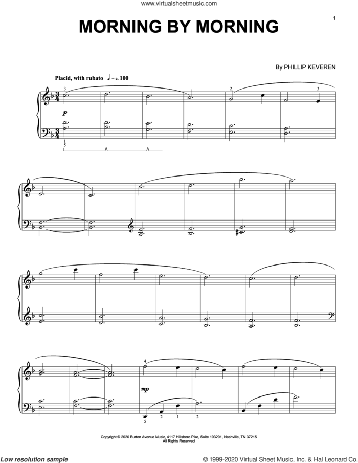 Morning By Morning sheet music for piano solo by Phillip Keveren, intermediate skill level