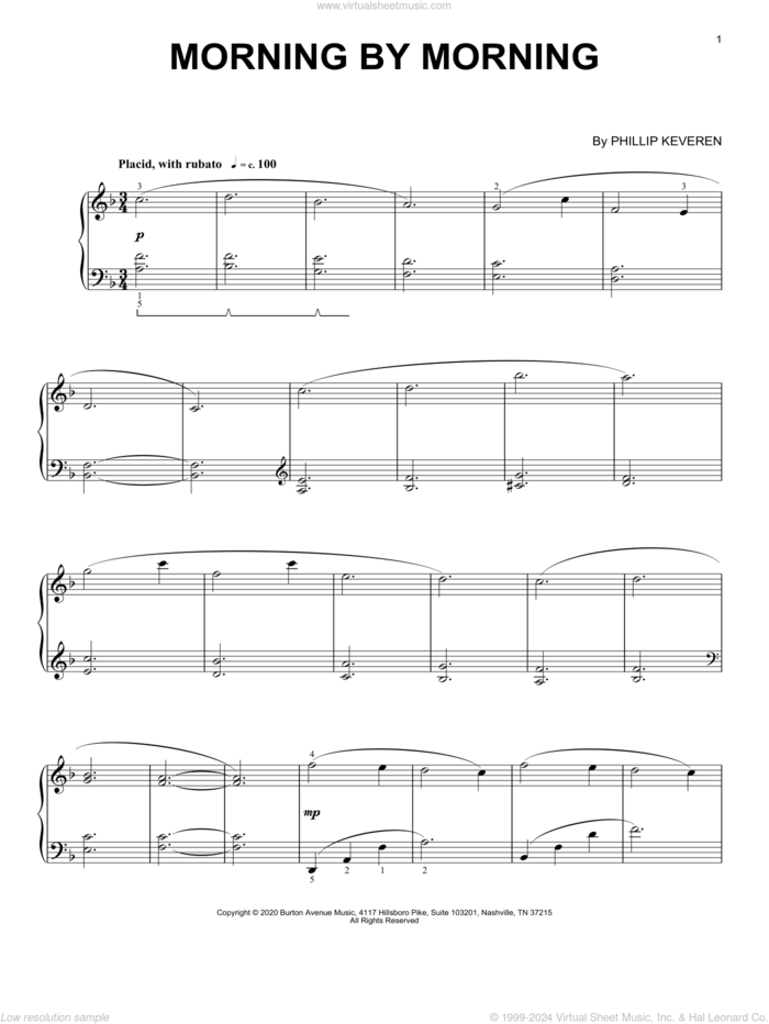 Morning By Morning sheet music for piano solo by Phillip Keveren, intermediate skill level