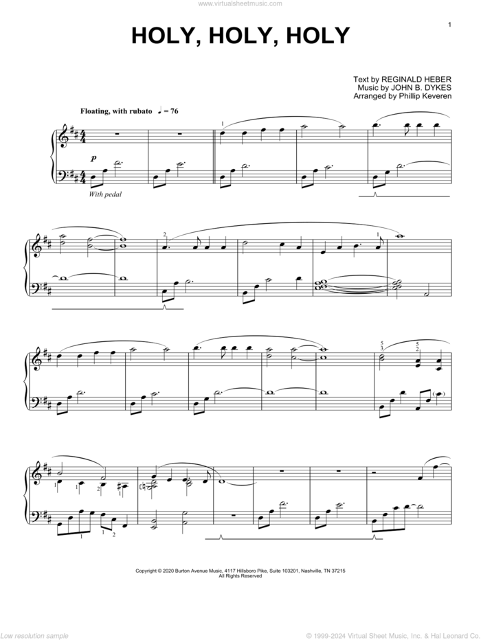 Holy, Holy, Holy (arr. Phillip Keveren) sheet music for piano solo by John Bacchus Dykes, Phillip Keveren and Reginald Heber, intermediate skill level