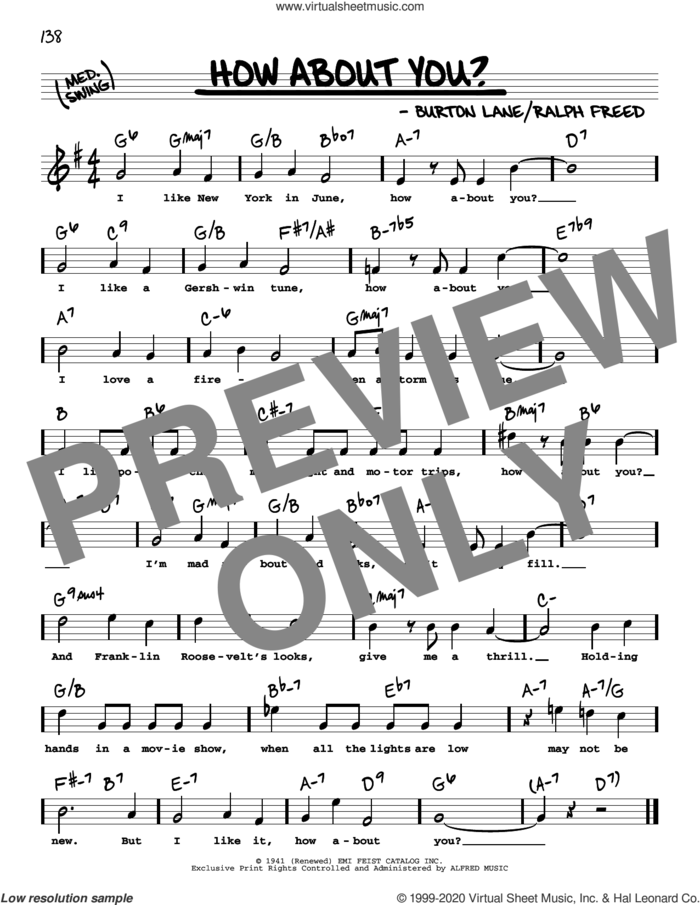 How About You? (High Voice) sheet music for voice and other instruments (real book with lyrics) by Burton Lane, Ralph Freed and Ralph Freed and Burton Lane, intermediate skill level