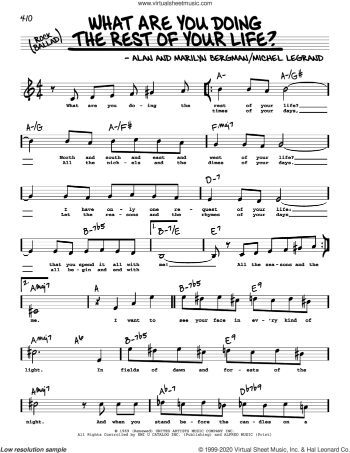 What Are You Doing The Rest Of Your Life? (High Voice) (from The Happy Ending) sheet music for voice and other instruments (high voice) by Michel LeGrand, Alan Bergman and Marilyn Bergman, intermediate skill level