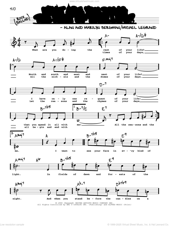 What Are You Doing The Rest Of Your Life? (High Voice) (from The Happy Ending) sheet music for voice and other instruments (high voice) by Michel LeGrand, Alan Bergman and Marilyn Bergman, intermediate skill level