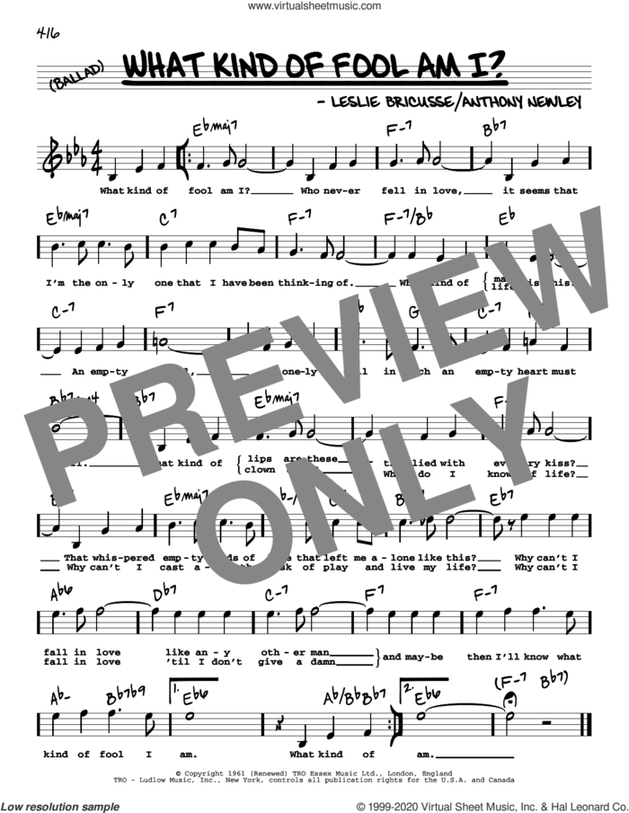 What Kind Of Fool Am I? (High Voice) (from Stop The World - I Want To Get Off) sheet music for voice and other instruments (high voice) by Leslie Bricusse, Anthony Newley and Leslie Bricusse and Anthony Newley, intermediate skill level