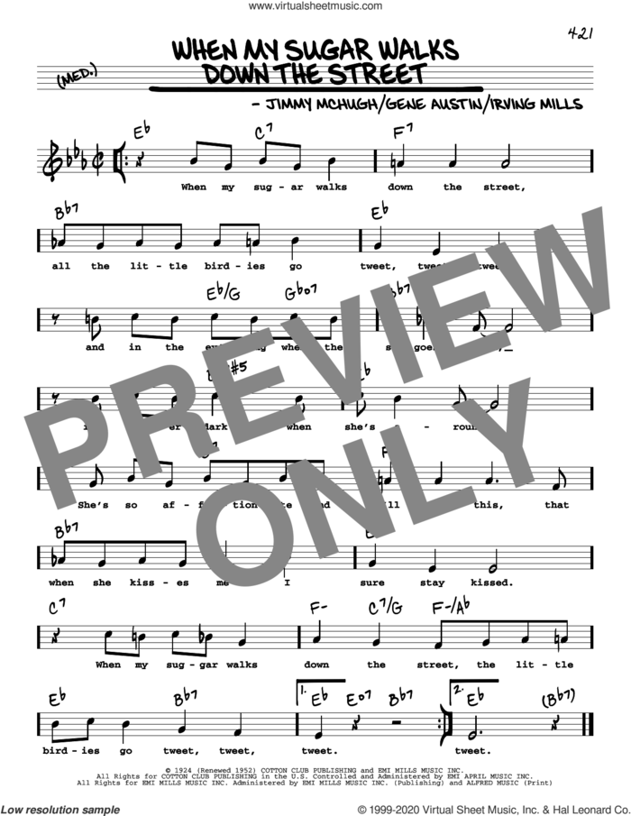 When My Sugar Walks Down The Street (High Voice) sheet music for voice and other instruments (high voice) by Irving Mills, Gene Austin and Jimmy McHugh, intermediate skill level