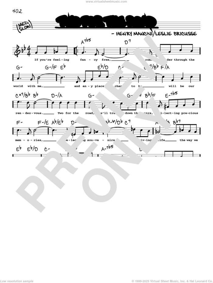 Two For The Road (High Voice) sheet music for voice and other instruments (high voice) by Leslie Bricusse and Henry Mancini, intermediate skill level