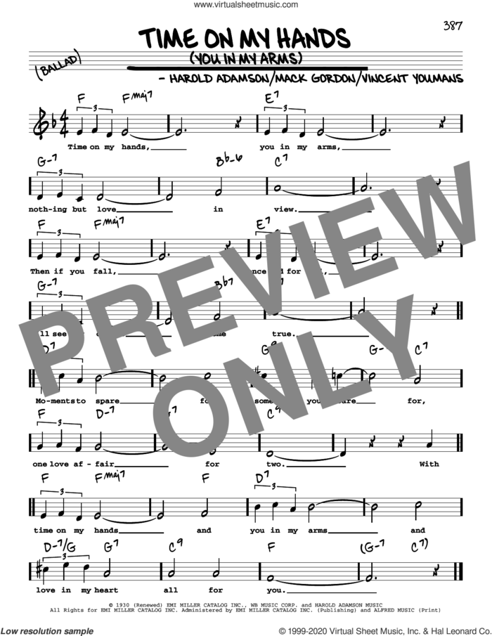 Time On My Hands (You In My Arms) (High Voice) sheet music for voice and other instruments (high voice) by Mack Gordon, Harold Adamson and Vincent Youmans, intermediate skill level