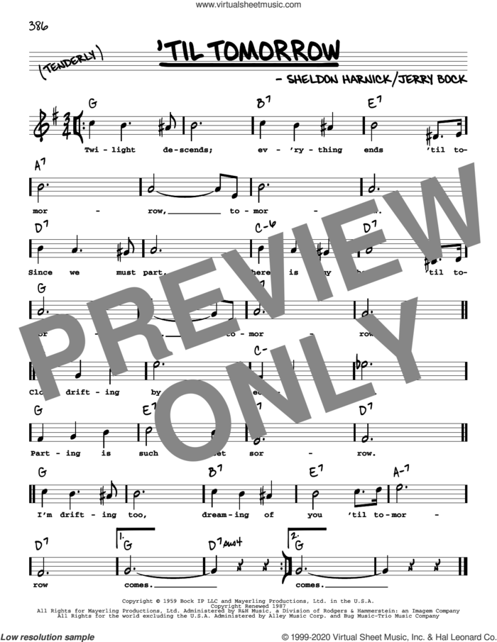 'Til Tomorrow (High Voice) sheet music for voice and other instruments (high voice) by Jerry Bock, Bock & Harnick and Sheldon Harnick, intermediate skill level