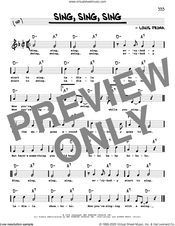 Sing, Sing, Sing (High Voice) sheet music for voice and other instruments (high voice) by Louis Prima and Benny Goodman, intermediate skill level