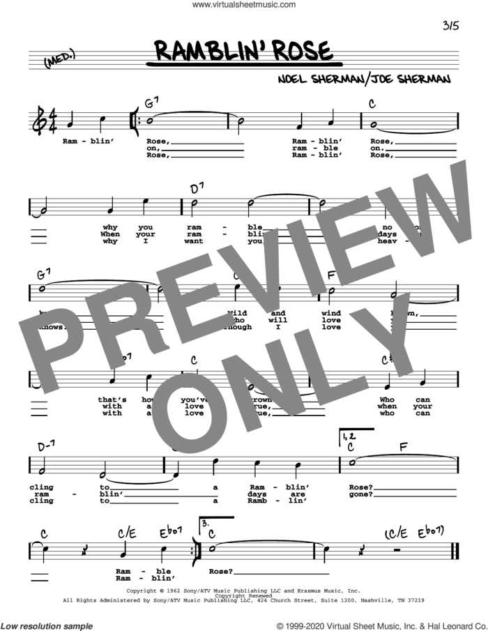 Ramblin' Rose (High Voice) sheet music for voice and other instruments (high voice) by Nat King Cole, Joe Sherman and Noel Sherman, intermediate skill level