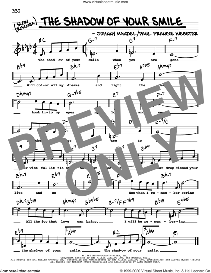 The Shadow Of Your Smile (High Voice) sheet music for voice and other instruments (high voice) by Paul Francis Webster and Johnny Mandel, intermediate skill level