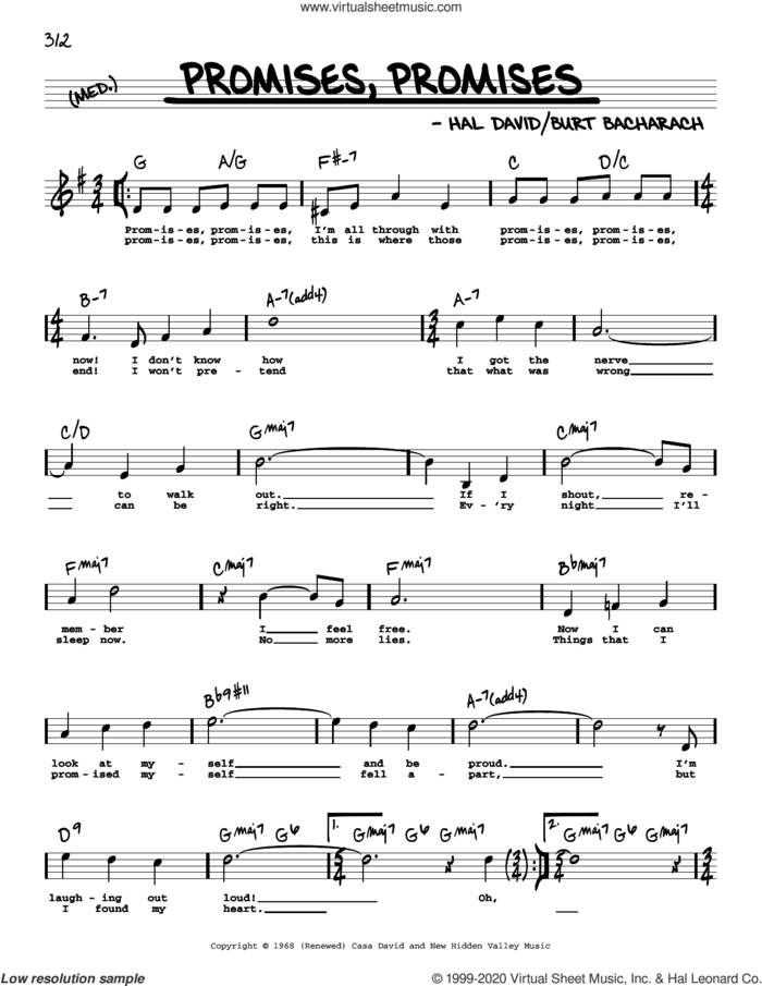 Promises, Promises (High Voice) sheet music for voice and other instruments (high voice) by Burt Bacharach, Bacharach & David and Hal David, intermediate skill level