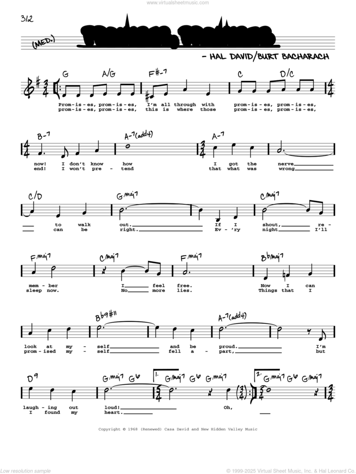 Promises, Promises (High Voice) sheet music for voice and other instruments (high voice) by Burt Bacharach, Bacharach & David and Hal David, intermediate skill level