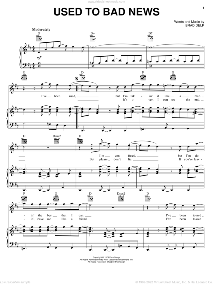 Used To Bad News sheet music for voice, piano or guitar by Boston and Brad Delp, intermediate skill level