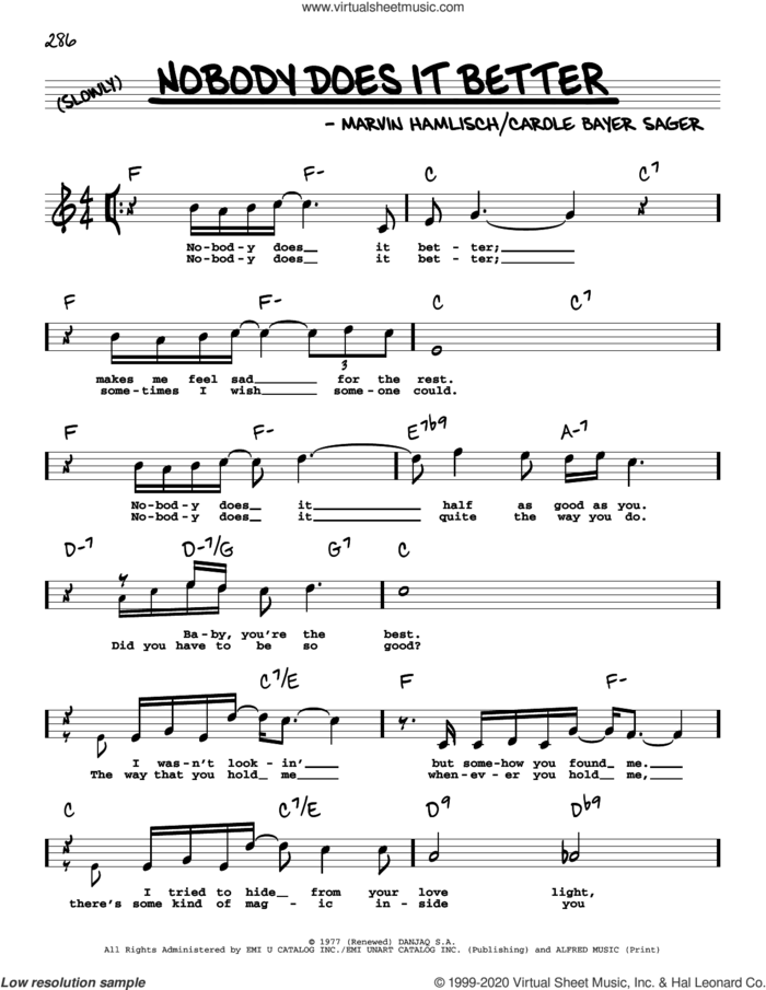 Nobody Does It Better (High Voice) sheet music for voice and other instruments (high voice) by Carly Simon, Carole Bayer Sager and Marvin Hamlisch, intermediate skill level