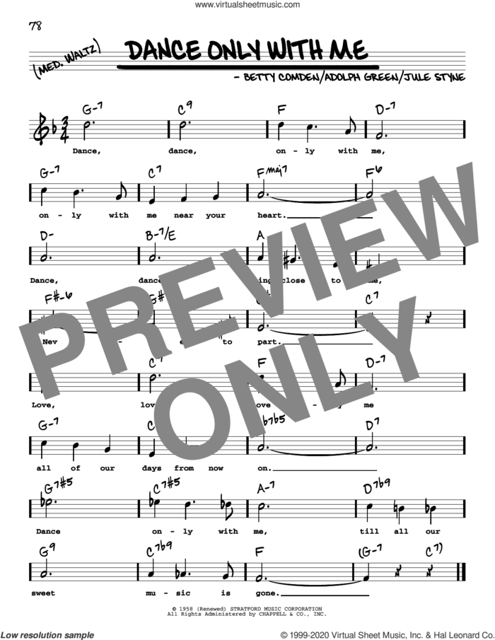 Dance Only With Me (High Voice) sheet music for voice and other instruments (real book with lyrics) by Perry Como, Adolph Green, Betty Comden and Jule Styne, intermediate skill level