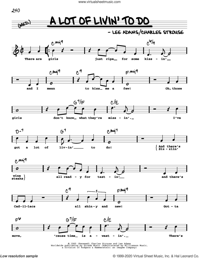 A Lot Of Livin' To Do (High Voice) sheet music for voice and other instruments (high voice) by Bryan Adams, Charles Strouse and Lee Adams, intermediate skill level