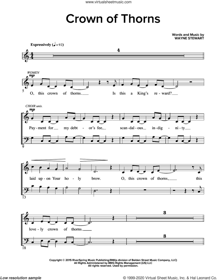 Crown Of Thorns sheet music for choir (SATB: soprano, alto, tenor, bass) by Wayne Stewart, intermediate skill level