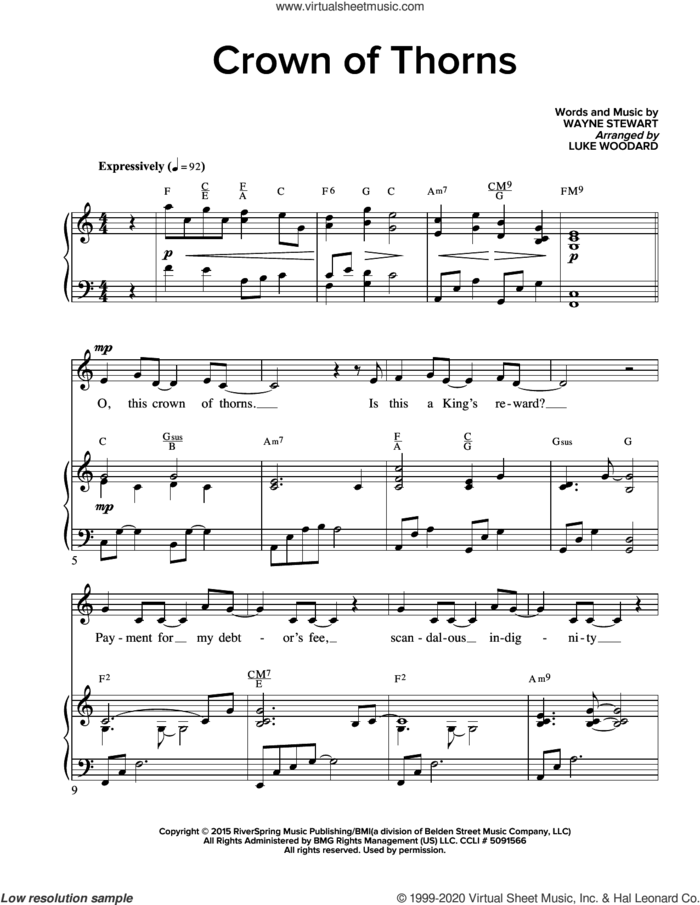 Crown Of Thorns (arr. Luke Woodard) sheet music for voice and piano by Wayne Stewart and Luke Woodard, intermediate skill level