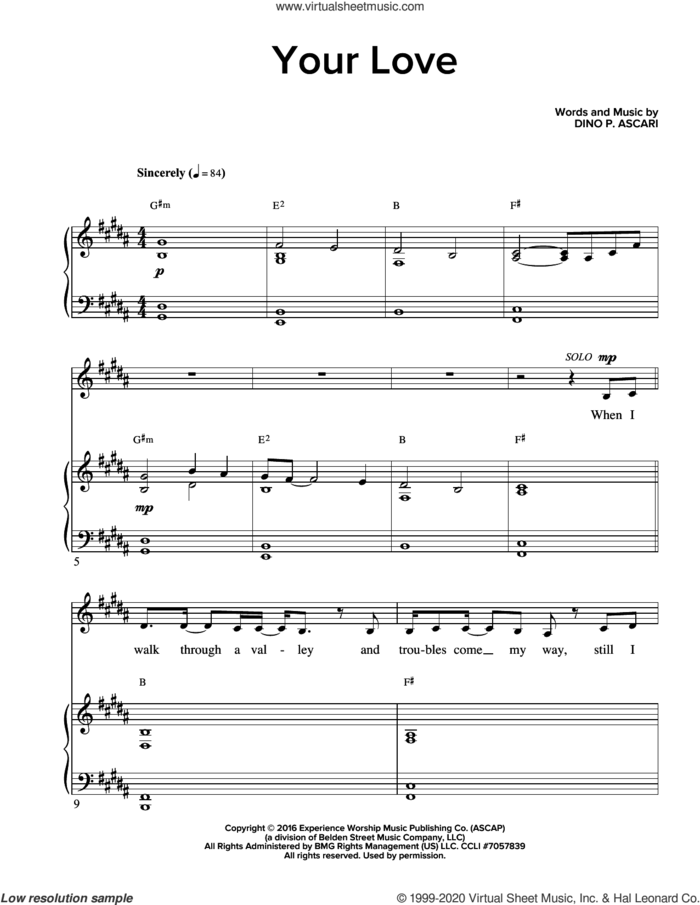 Your Love sheet music for voice and piano by Dino P. Ascari, intermediate skill level
