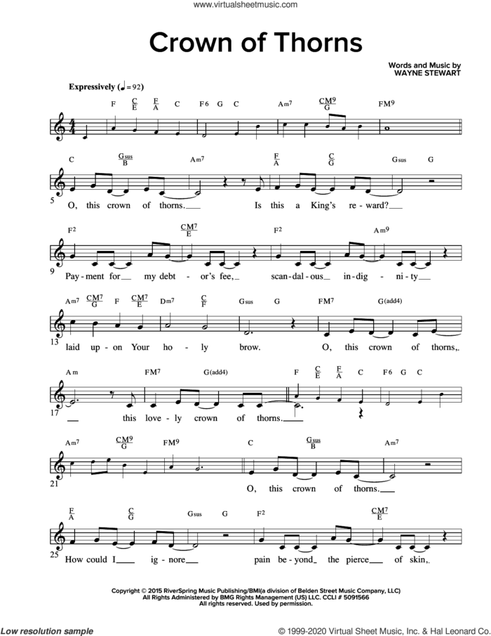 Crown Of Thorns sheet music for voice and other instruments (fake book) by Wayne Stewart, intermediate skill level