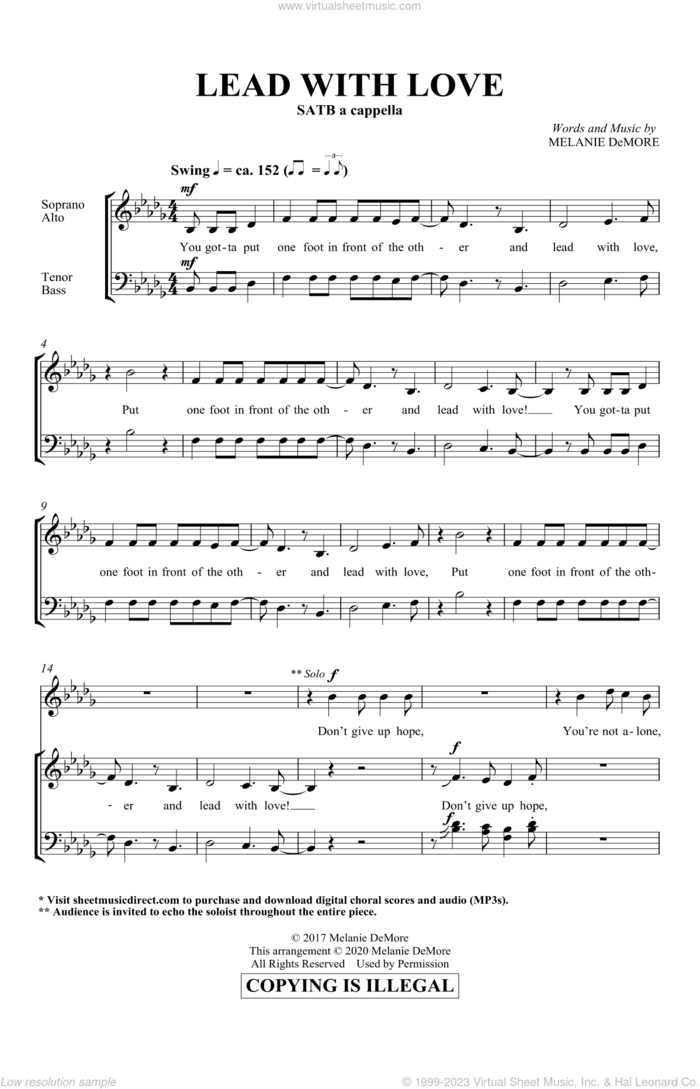 Lead With Love sheet music for choir (SATB: soprano, alto, tenor, bass) by Melanie DeMore, intermediate skill level